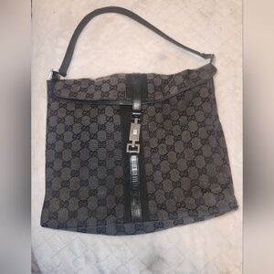 GUCCI 001,3355,1781 Sherry Line Shoulder Bag Canvas Black Authentic G0422311